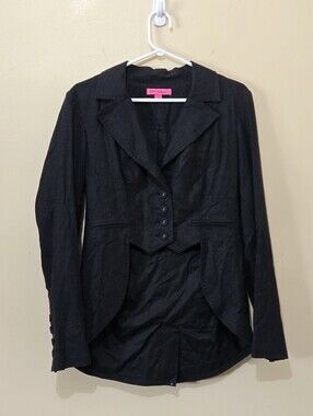 Betsey Johnson Linen Blend Victorian Gothic Style Tailcoat With Bow